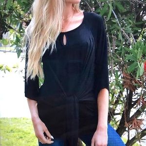 Black Keyhole Front Tie 3/4 Sleeve Top by Hippie Chic. Size XL